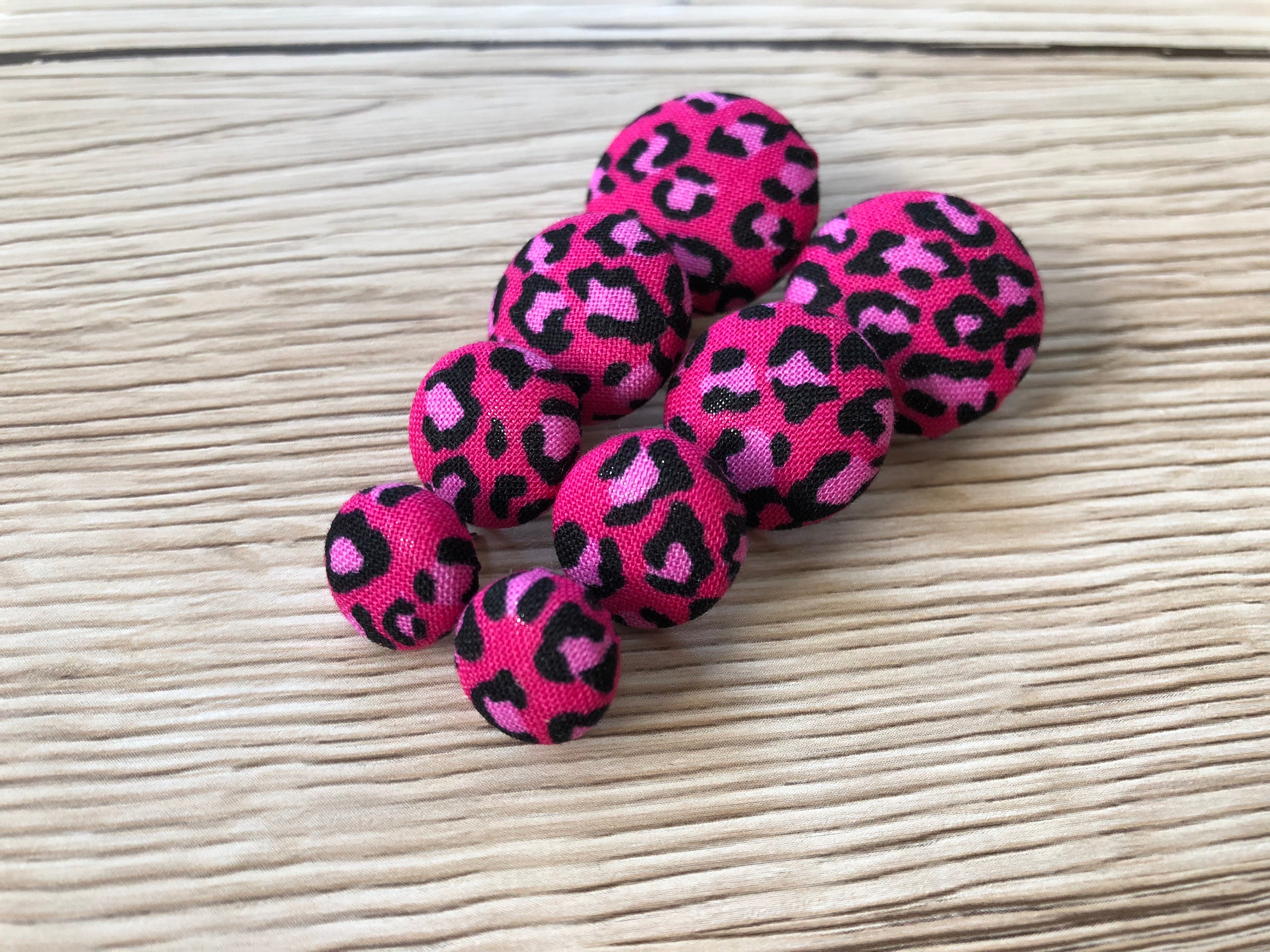 Hot Pink Leopard Fabric Studs