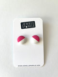 SALE!  Pink & White Half n Half Fabric Studs